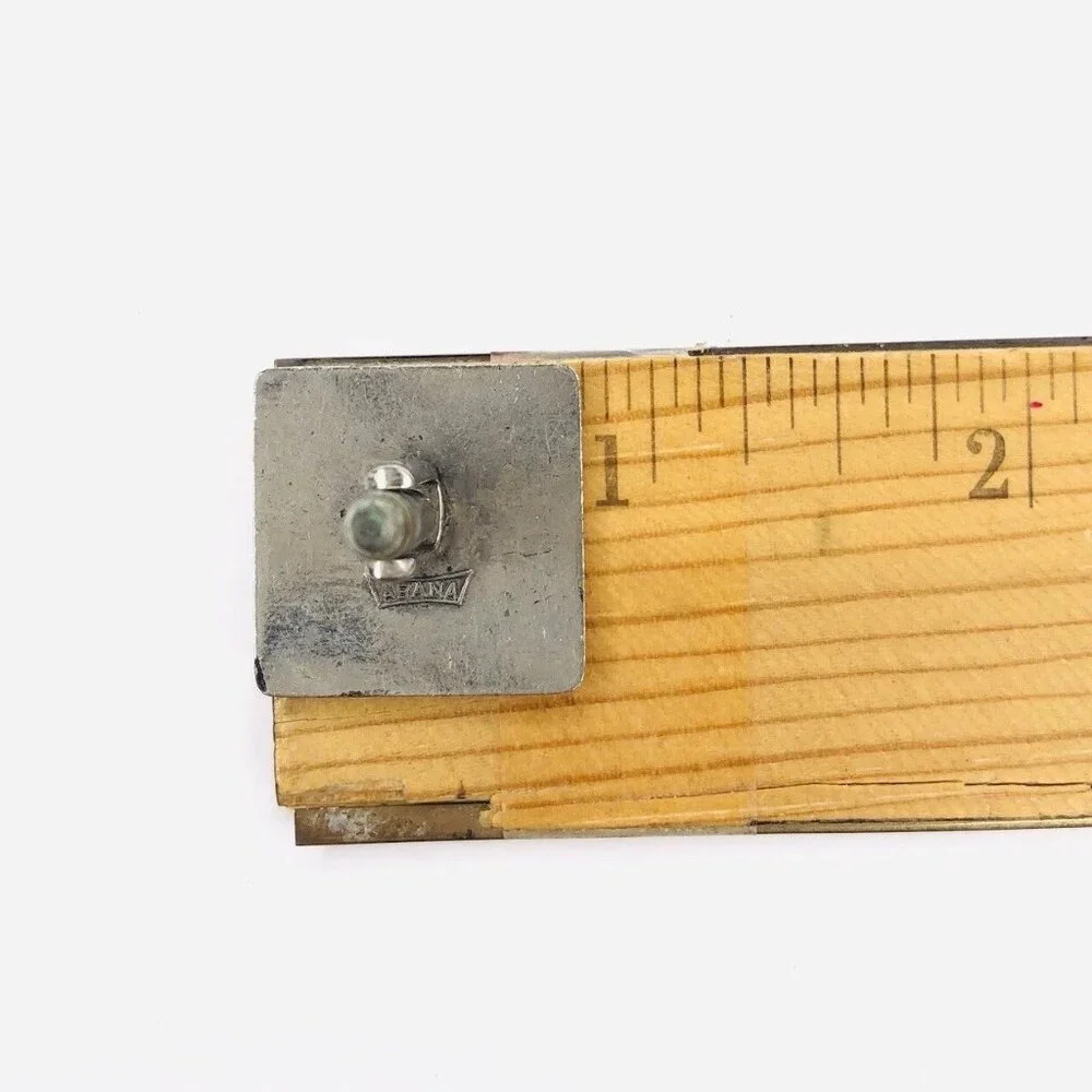 Vtg 1950s ABANA Mens Cufflink Emerald Green Jade Color Silvertone Base Square